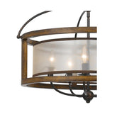 5 Mission Round Wood and Metal Pendant Chandelier
